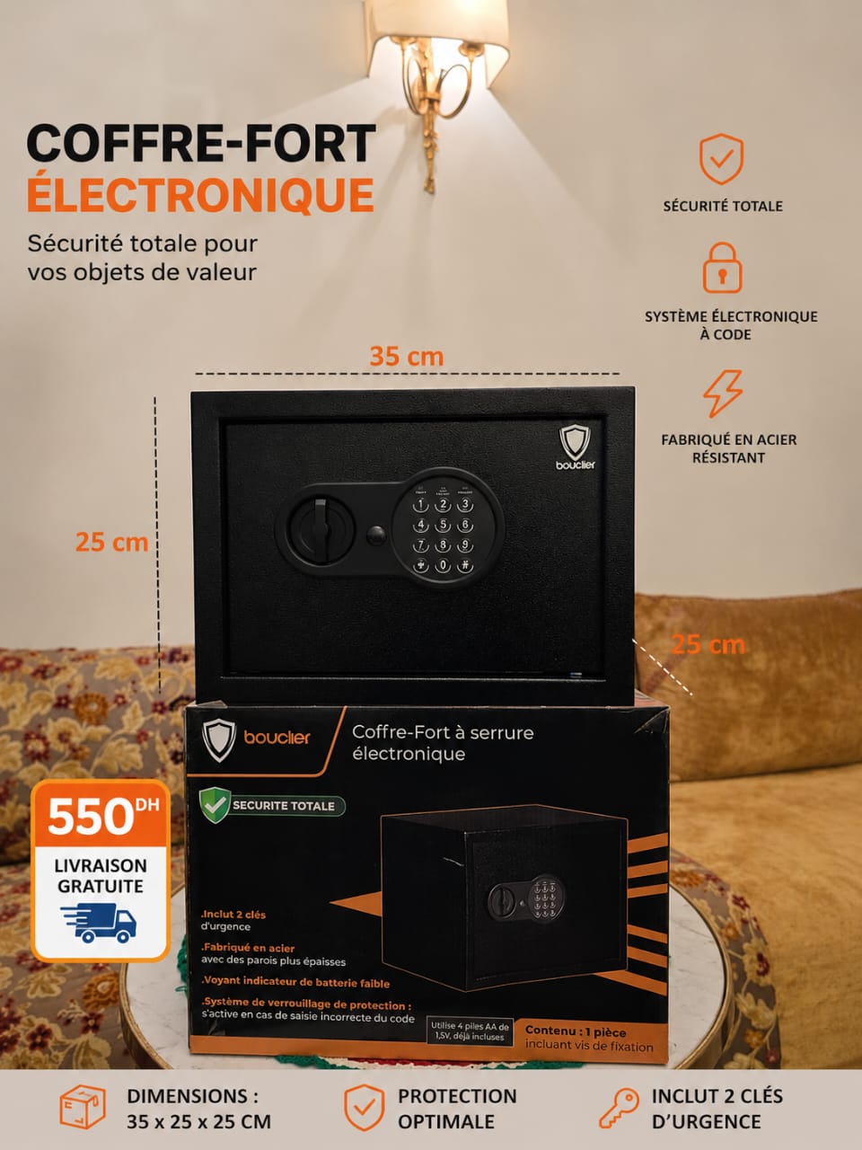 COFFRE FORT ELECTRIQUE 35 CM / 25 CM