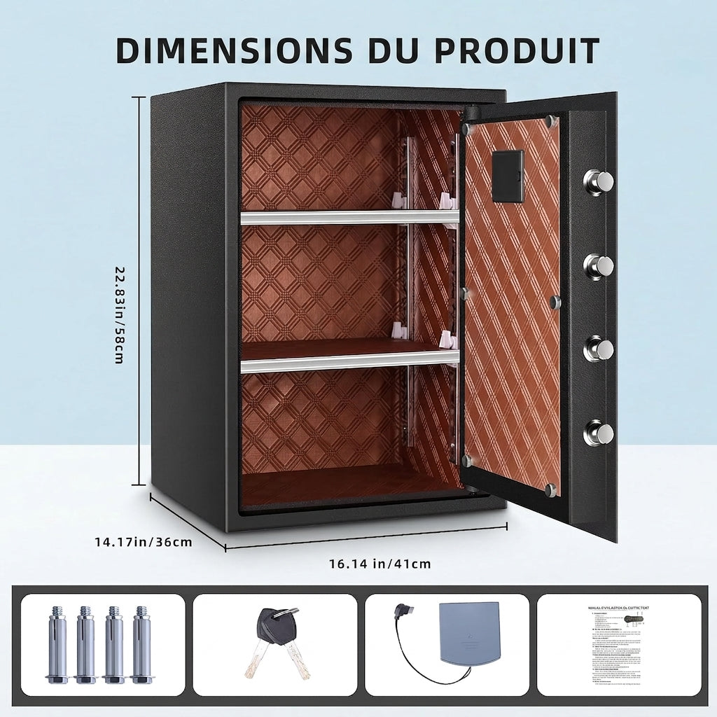 Coffre-Fort Biométrique Grande Capacité – Empreinte Digitale & Clavier Numérique