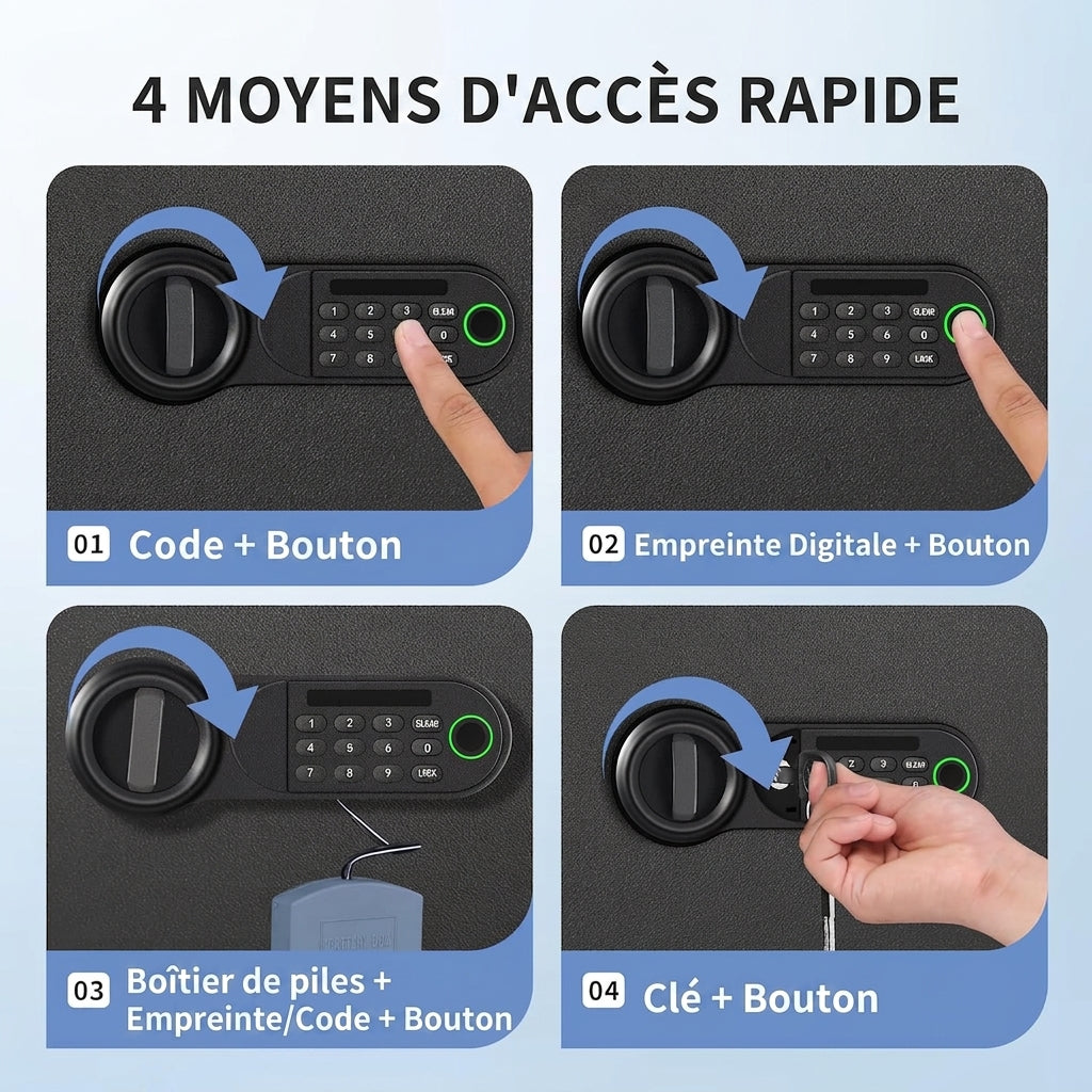 Coffre-Fort Biométrique Grande Capacité – Empreinte Digitale & Clavier Numérique