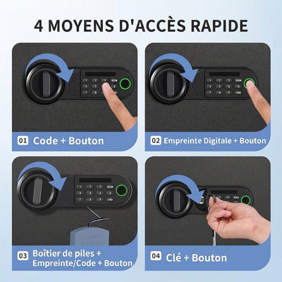 Coffre-Fort Biométrique Grande Capacité – Empreinte Digitale & Clavier Numérique