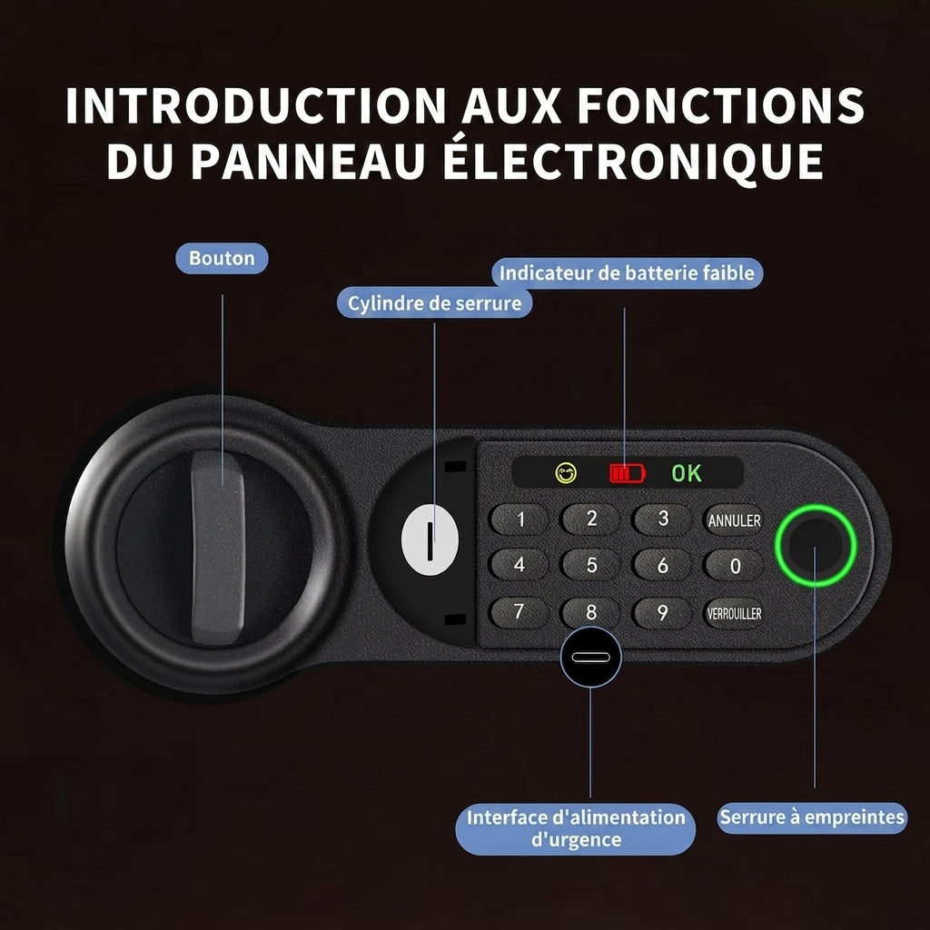 Coffre-Fort Biométrique Grande Capacité – Empreinte Digitale & Clavier Numérique