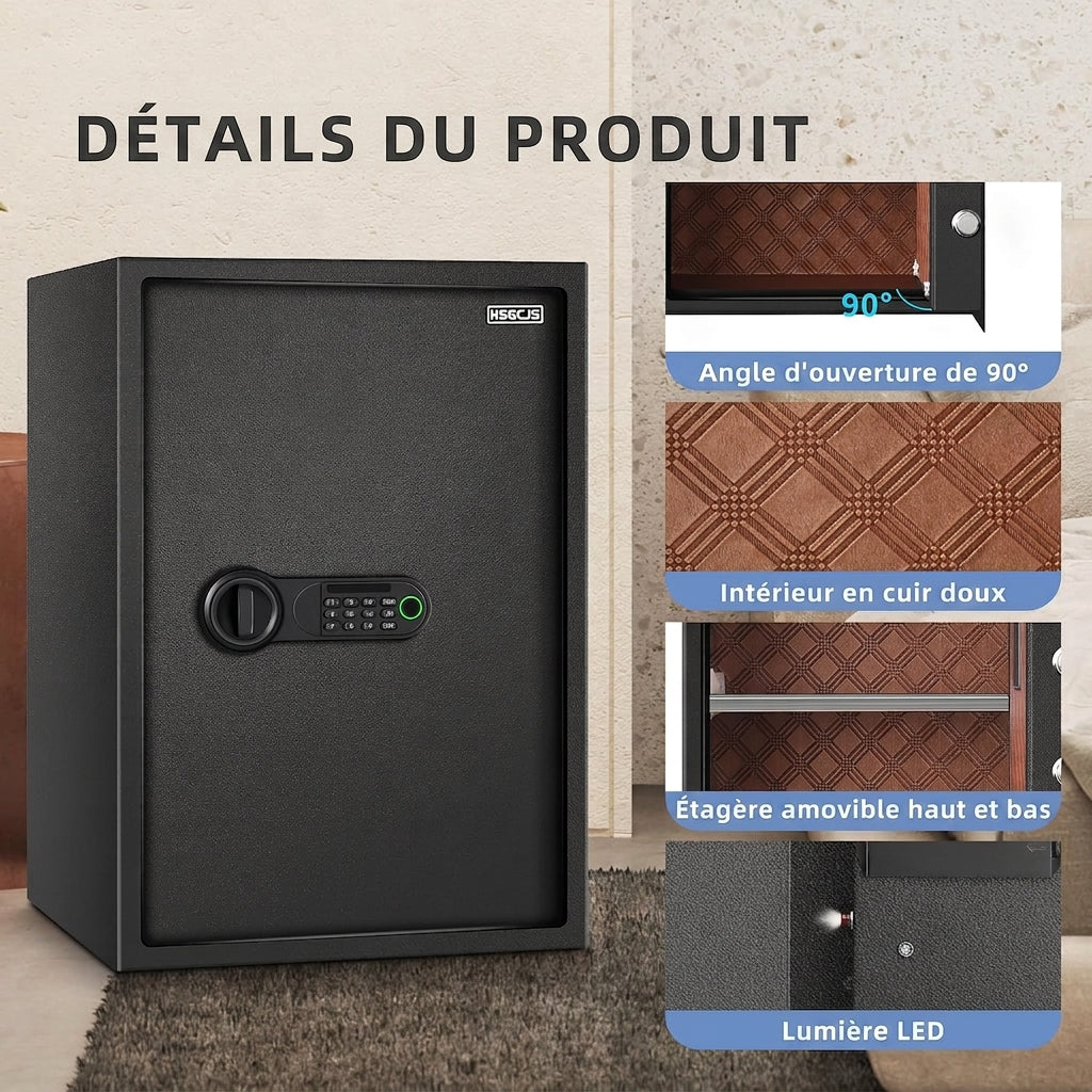 Coffre-Fort Biométrique Grande Capacité – Empreinte Digitale & Clavier Numérique